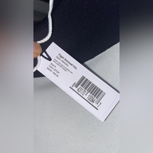 Yigal Azrouel Inc Black & White Striped Off Shoulder Knit Dress - Picture 9 of 14